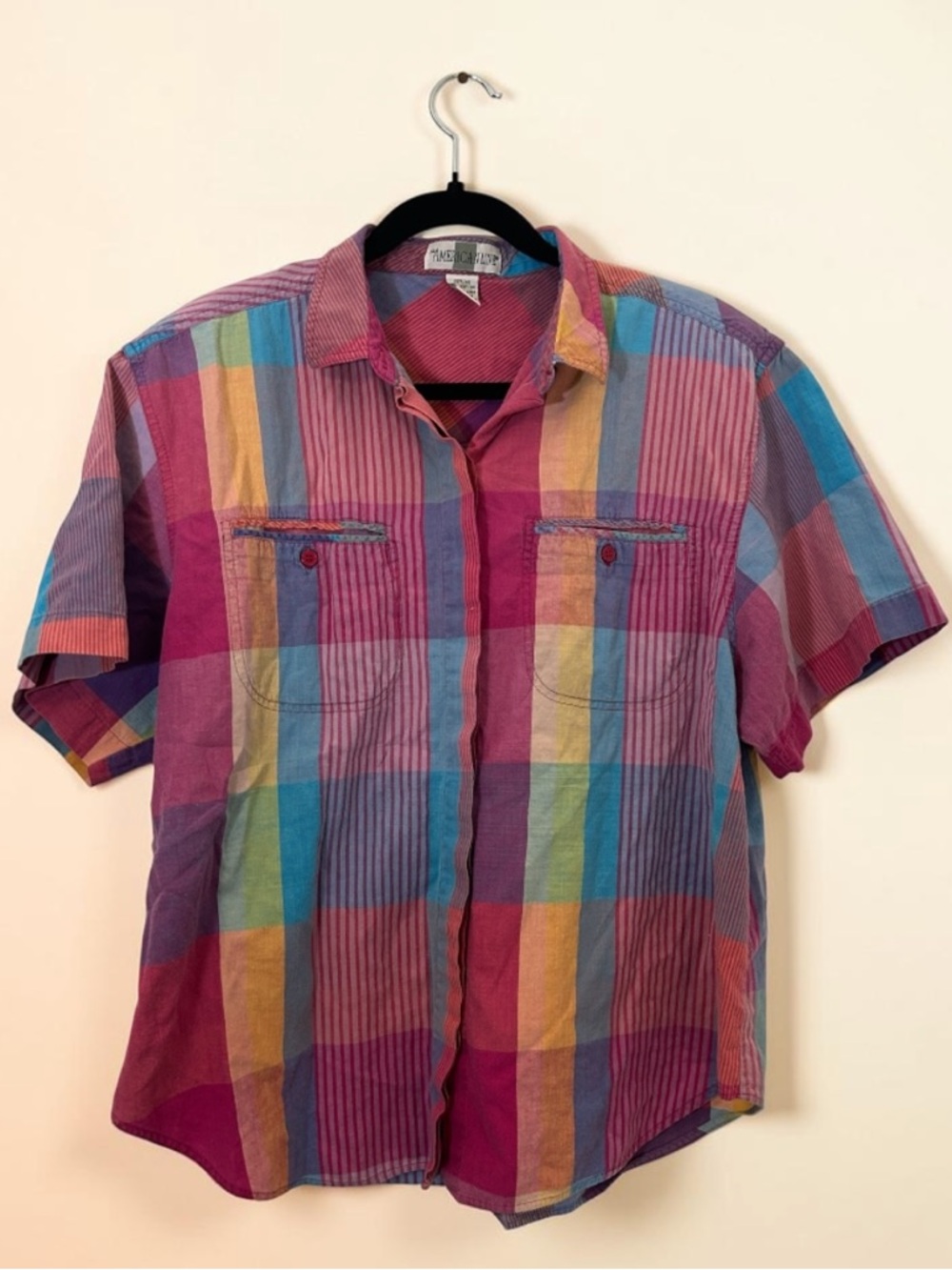 Vintage American Line Madras Plaid Button Up Shirt Size 20W 100% Cotton 80s/90s - Picture 14 of 14